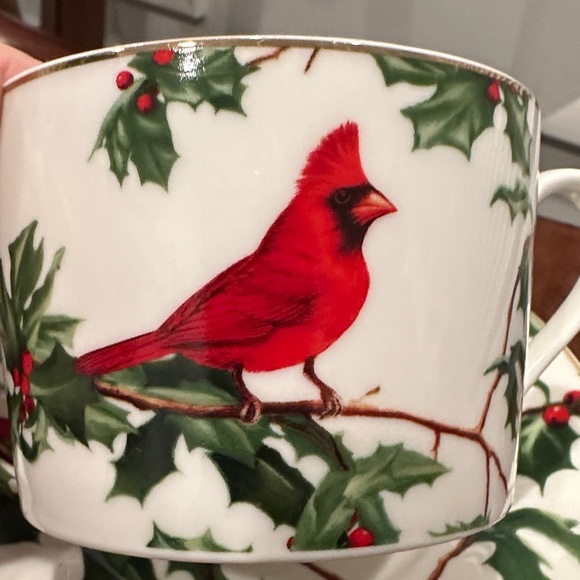 Grace Red and Green Cardinal Tea Cup and Saucer Set - Picture 2 of 5